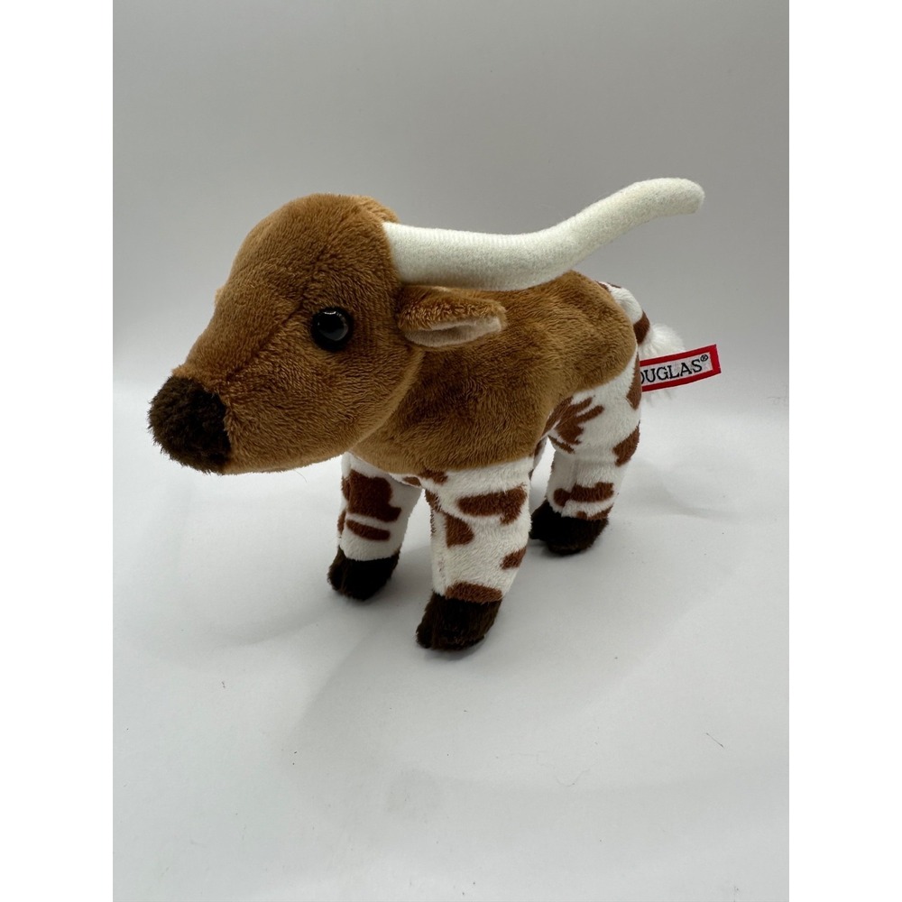 Douglas Cuddle‎ Toy Small 7" Zeb Longhorn Steer Plush Spotted Brown Texas